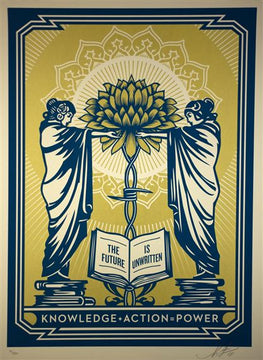Shepard Fairey "Knowledge + Action = Power" Blue/Gold Obey Print